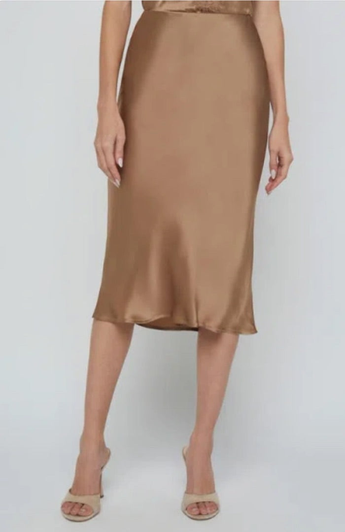 L'Agence Perin Silk Midi Skirt In Brown - Size Small