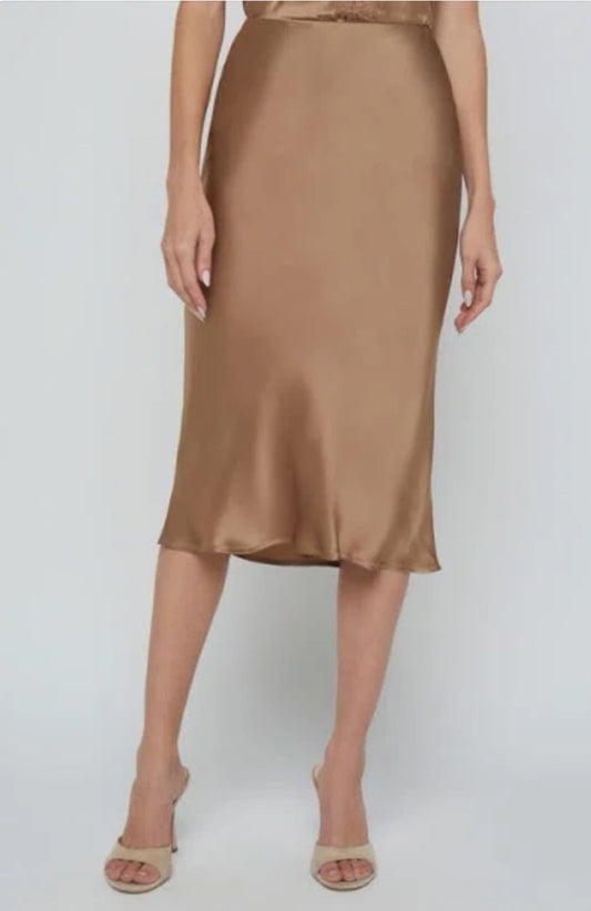 L'Agence Perin Silk Midi Skirt In Brown - Size Small