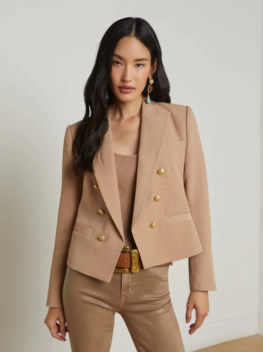 L'Agence Brooke Open-Front Double-Breasted Blazer - Cappuccino/Sketch Chain - Size 6