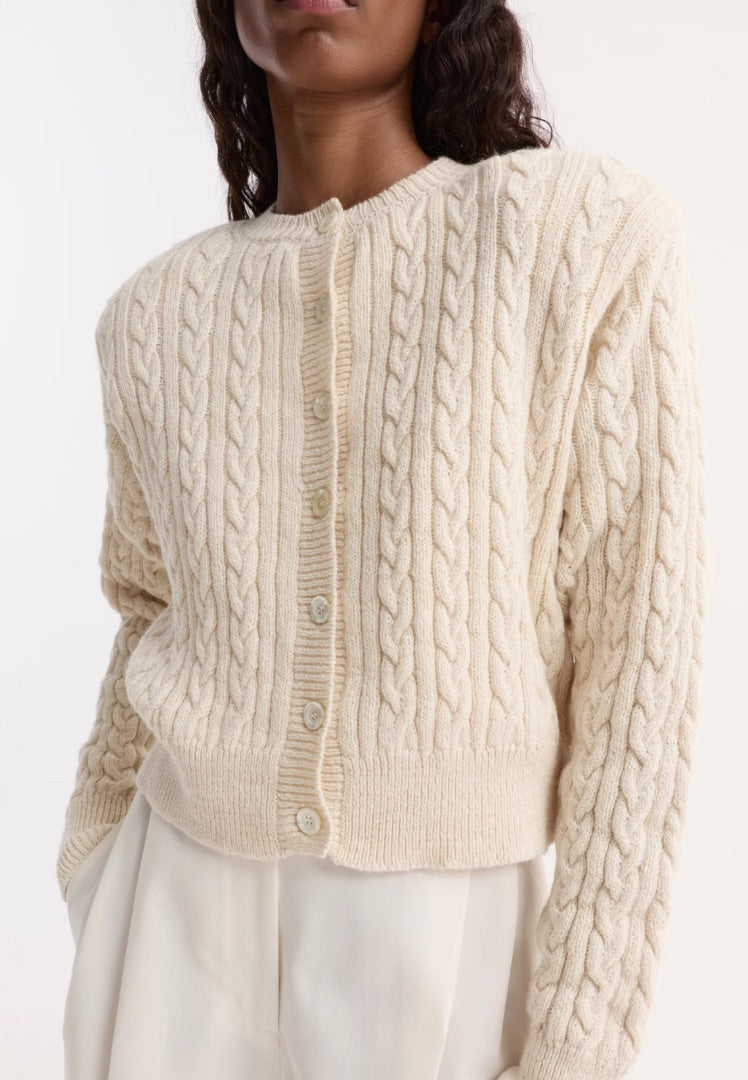 Róhe Fine Merino Cable Cardigan in Cream - Size 34
