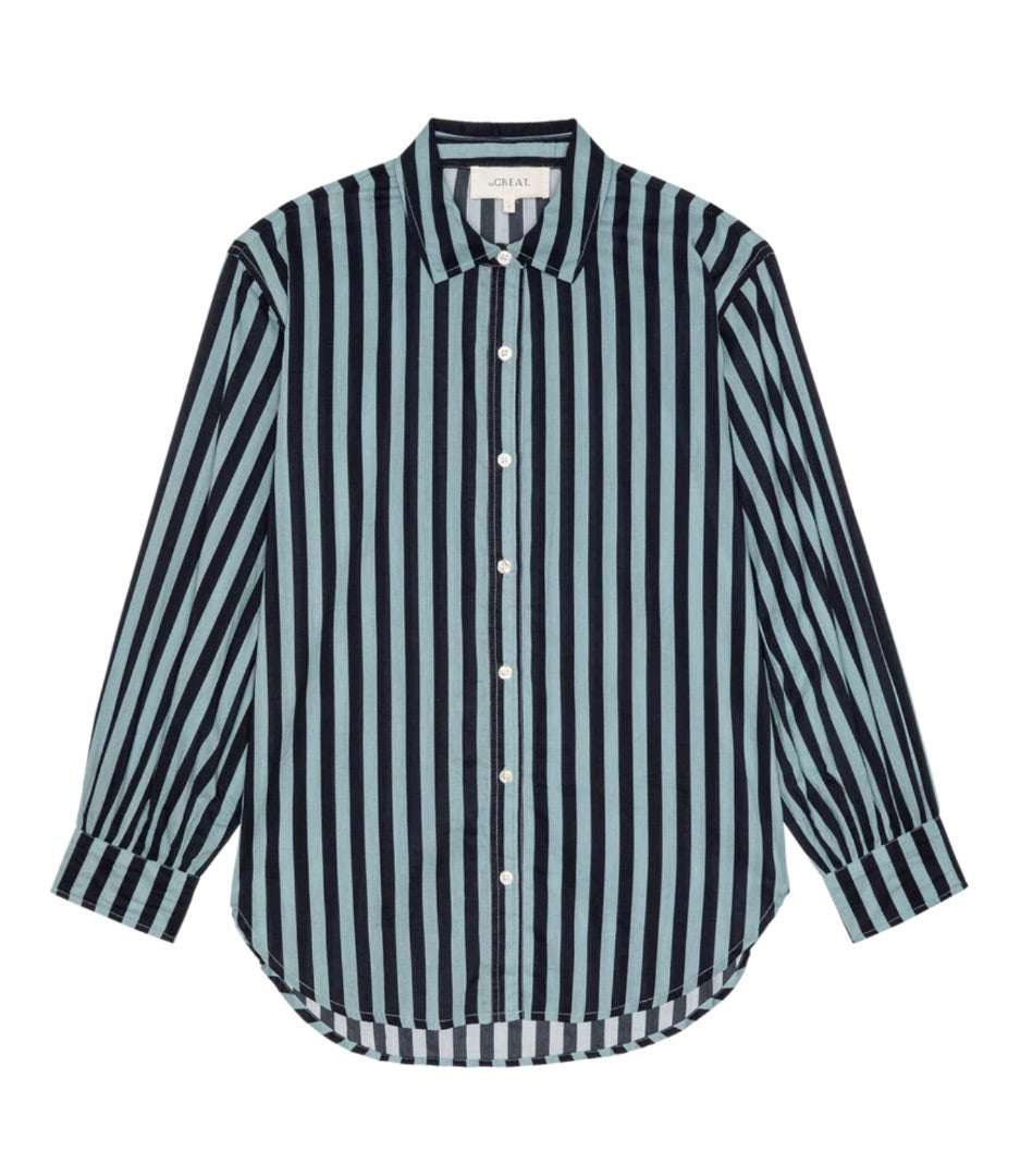 The Great The Daily Button Up & Boxer Shorts in Blue Club Stripe BNWT SET - Size 1 (Small)