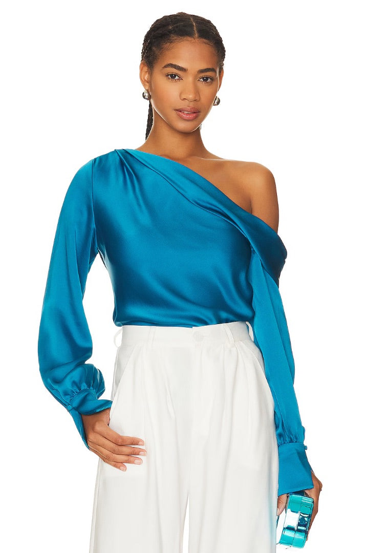 Simkhai Alice One-Shoulder Satin Crepe Blouse S