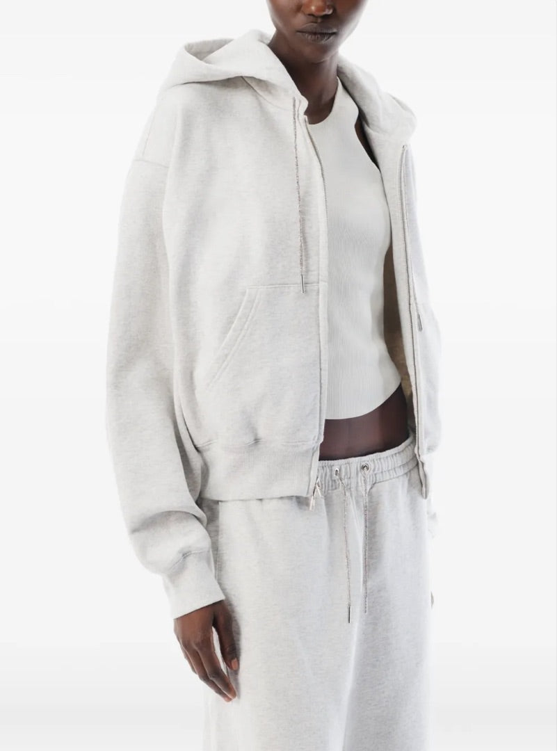 Alexander Wang Zip Up Hoodie & Mid Rise Sweatpant With Rhinestone Drawcord SET (Like New) - Size XS