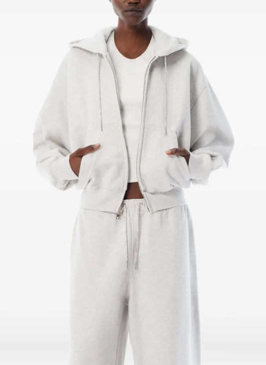 Alexander Wang Zip Up Hoodie & Mid Rise Sweatpant With Rhinestone Drawcord SET (Like New) - Size XS