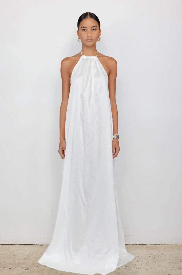 Leset Yoko Cotton Halter Maxi Dress in White BNWT - Size XS