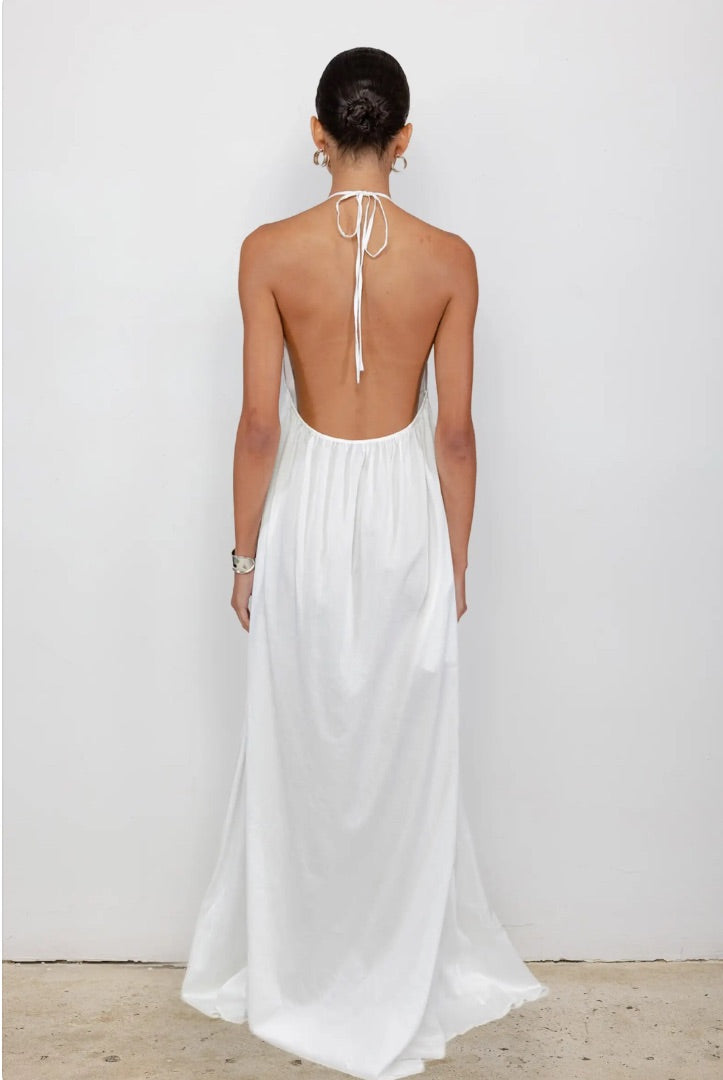 Leset Yoko Cotton Halter Maxi Dress in White BNWT - Size XS