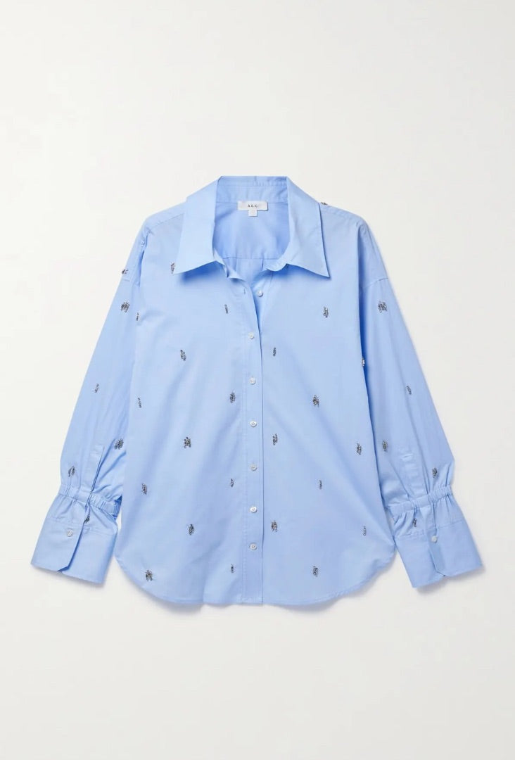 ALC Monica Crystal-Embellished Cotton-Twill Shirt - Size 00