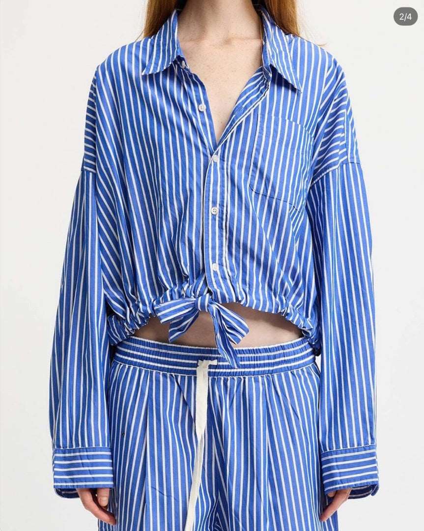 Denimist Long Sleeve Front-Tie Shirt - Size XS
