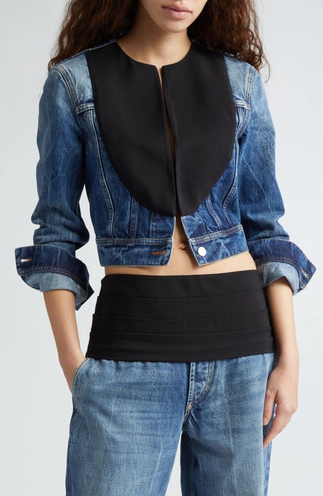 Stella McCartney  + Net Sustain Cropped Cotton-Blend Faille-Paneled Organic Denim Jacket In Blue - Size Small