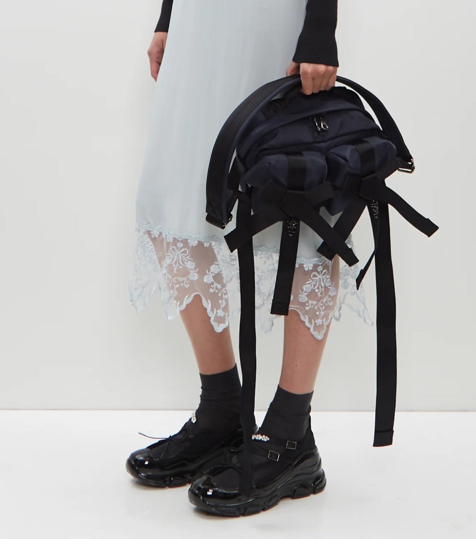 Simone Rocha Beaded Classic Bow Crossbody Bag — Navy