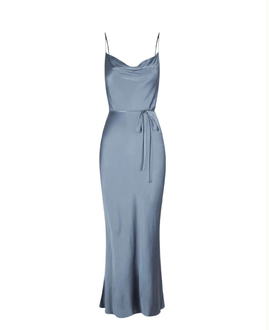 Shona Joy La Lune Bias Cowl Midi Dress In Blue Smoke - Size 4