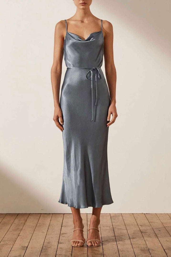 Shona Joy La Lune Bias Cowl Midi Dress In Blue Smoke - Size 4