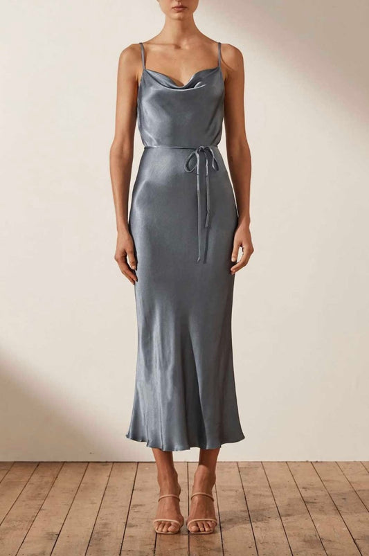 Shona Joy La Lune Bias Cowl Midi Dress In Blue Smoke - Size 4