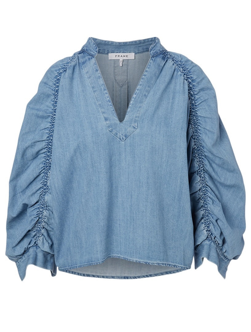 FRAME Ruched Sleeve Denim Shirt XS