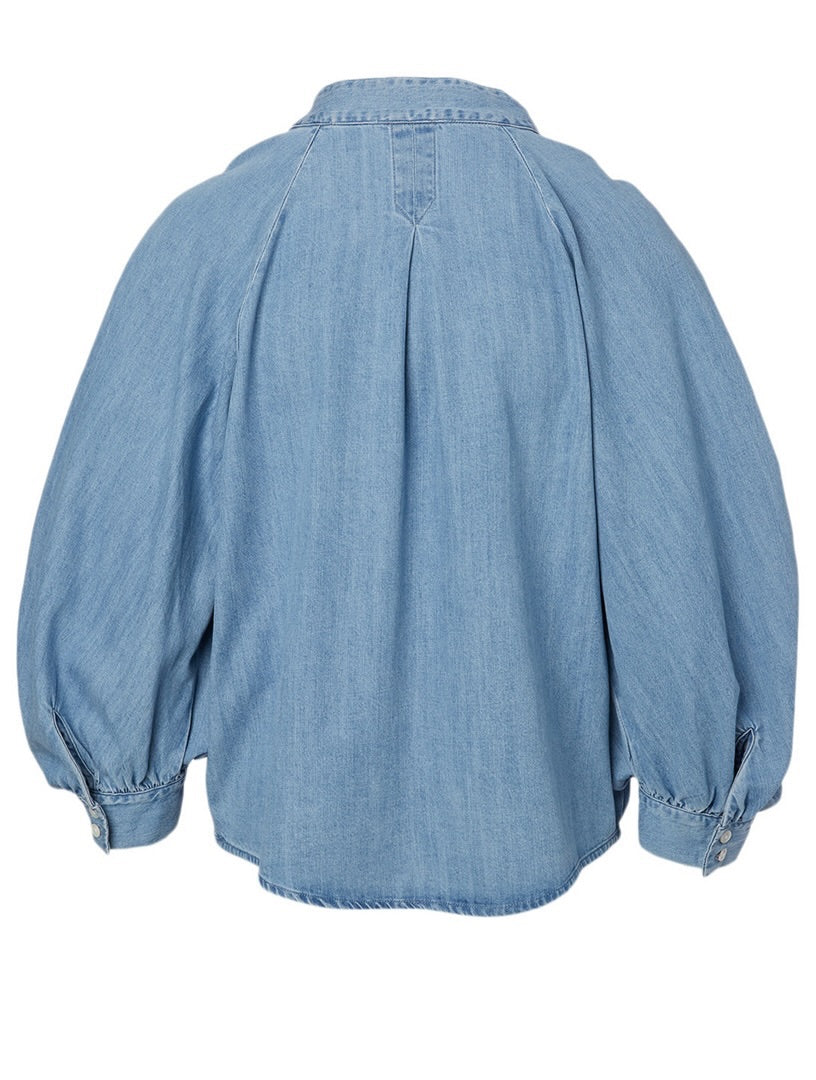 FRAME Ruched Sleeve Denim Shirt XS