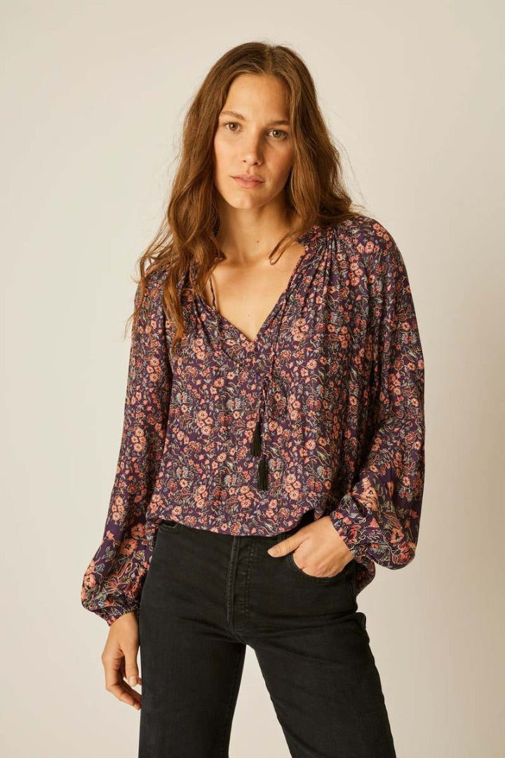 Natalie Martin Penny Blouse in Petite Fleur Print Aubergine - Size Small