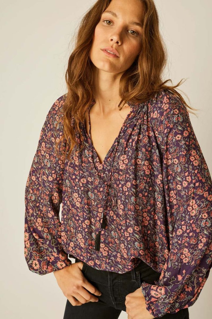 Natalie Martin Penny Blouse in Petite Fleur Print Aubergine - Size Small