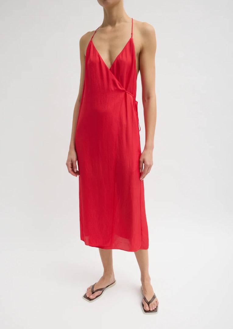 Tibi Summer Slip Wrap Dress in Faded Red BNWT - Size 2