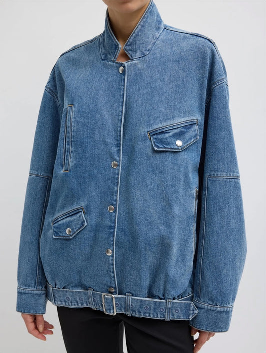 Tibi Classic Denim Moto Bomber - Size XS (Oversized)