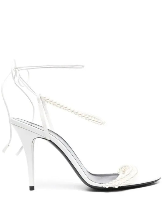 Saint Laurent Luna Faux Pearl-embellished Leather Sandals - White 38