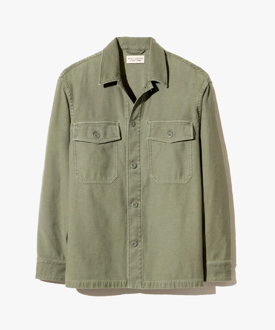 Nili Lotan Howard Overshirt in Green - Size Small
