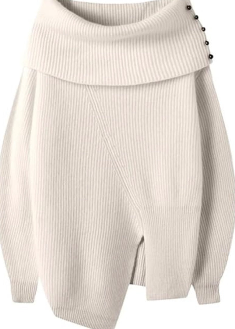 Stella McCartney Asymmetric Embellished ribbed Cashmere And Wool-Blend Sweater 38