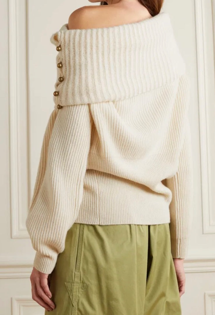 Stella McCartney Asymmetric Embellished ribbed Cashmere And Wool-Blend Sweater 38