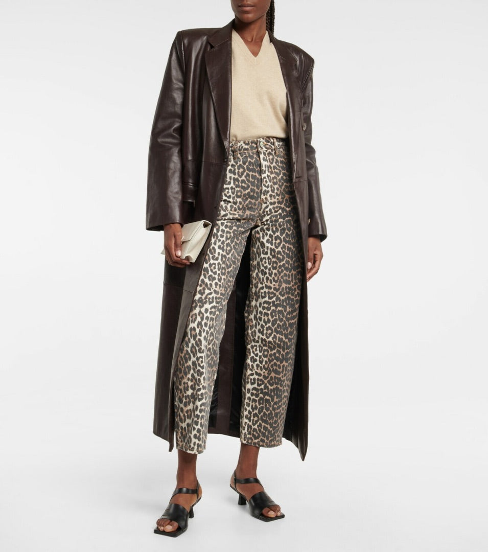 Ganni Stary Leopard-Print Barrel-Leg Jeans - size 28