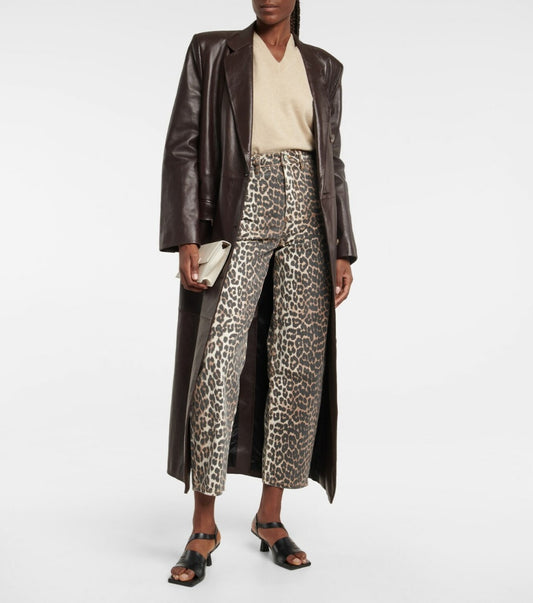 Ganni Stary Leopard-Print Barrel-Leg Jeans - size 28