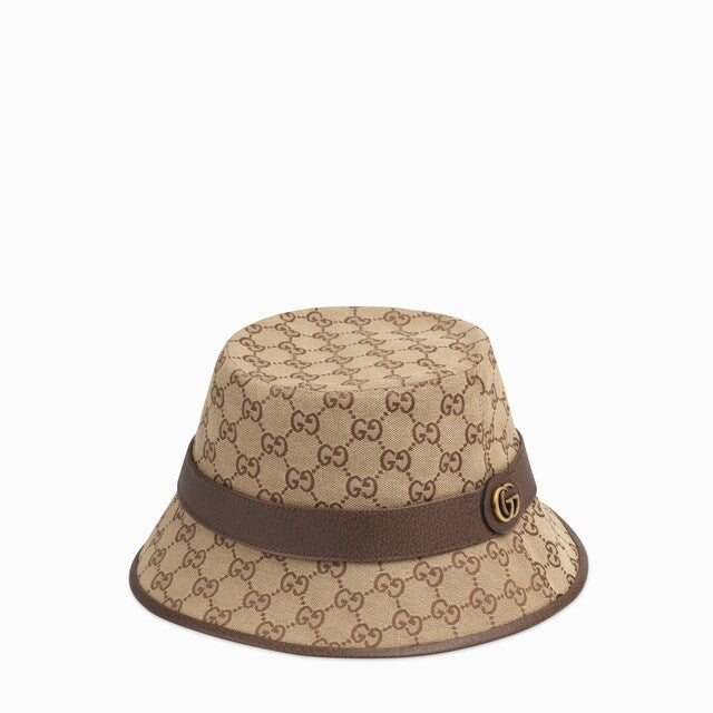 Gucci Monogram Textured Dollar Calfskin GG Jago Bucket Hat in Cacao Beige - Size XL
