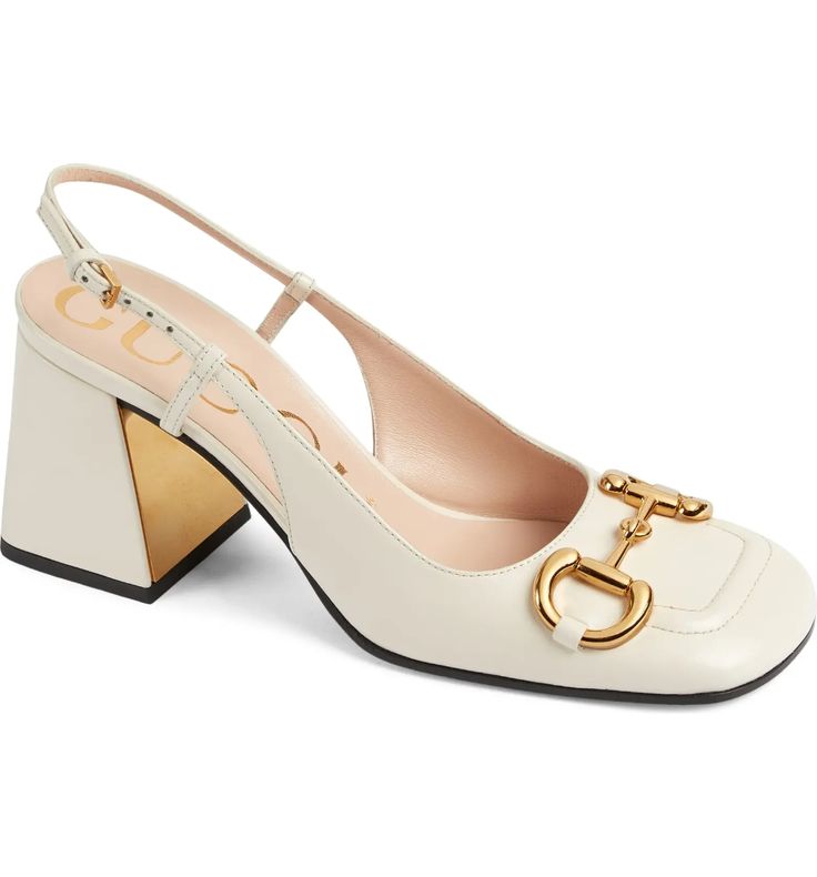 Gucci Baby Horsebit-Detailed Leather Slingback Pumps in Ivory - Size 37.5