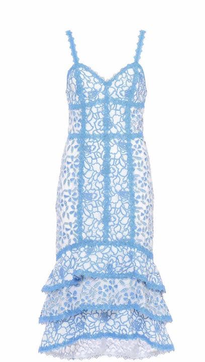 Alice + Olivia Diane Tiered Hem Floral Crochet Lace Midi Dress - Size 10