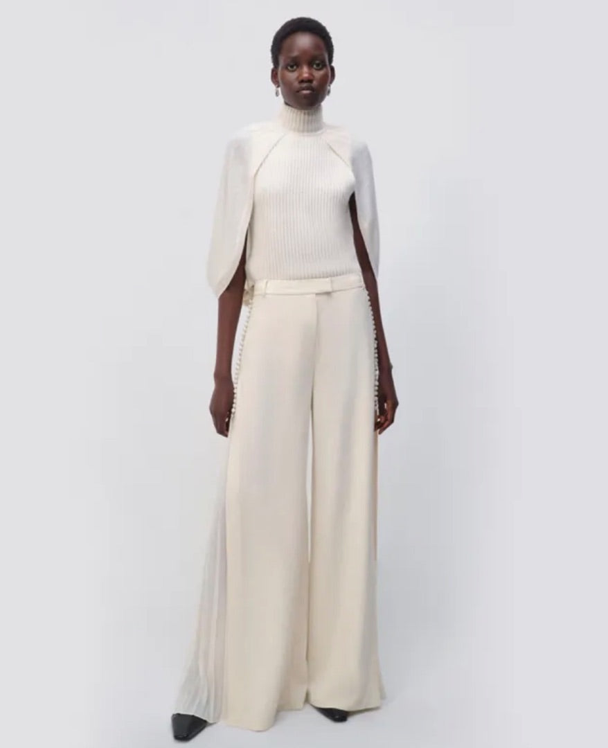 Simkhai Blossom Pleated Crepe Wide-Leg Pants in Cream BNWT - Size 8