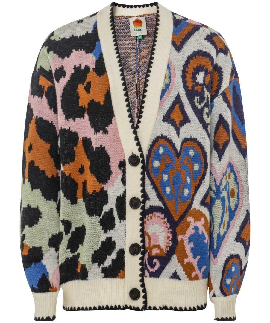 Farm Rio Mixed Ikat Hearts Cardigan - Size Small