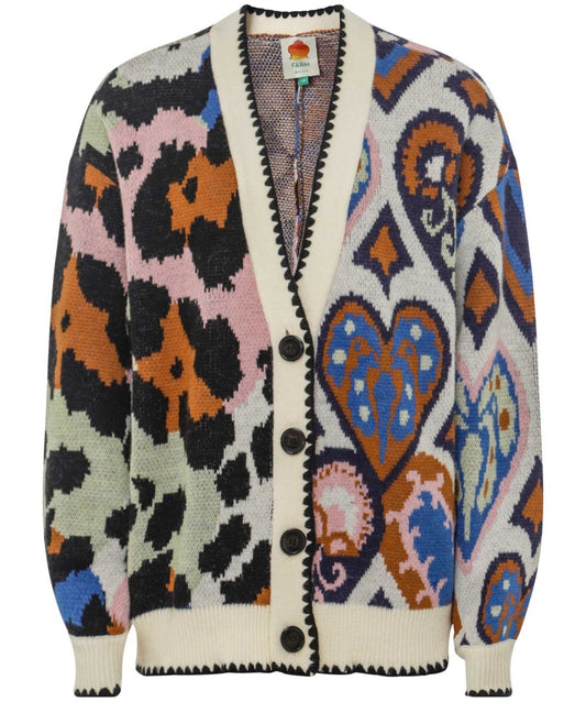 Farm Rio Mixed Ikat Hearts Cardigan - Size Small