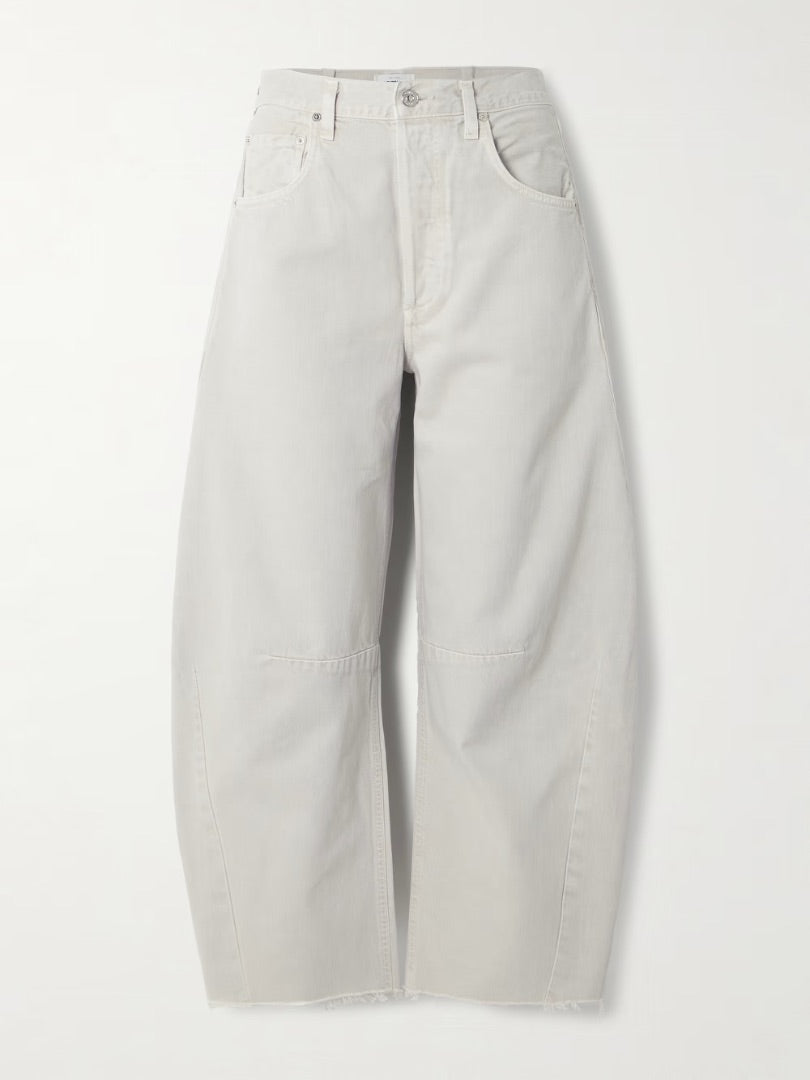 Citizens of Humanity Horseshoe High-Rise Barrel-Leg Jeans in Light Grey  (Hemmed) - Size 28