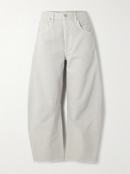 Citizens of Humanity Horseshoe High-Rise Barrel-Leg Jeans in Light Grey  (Hemmed) - Size 28