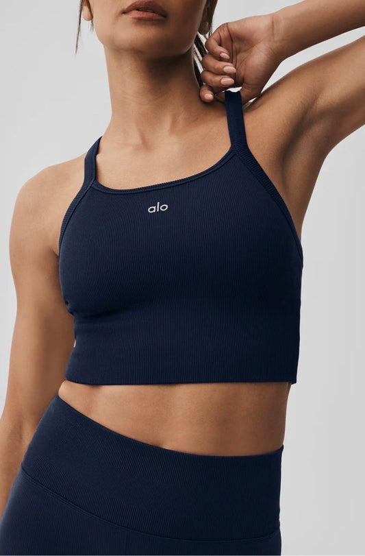 Alo Seamless Ribbed Favorite Bra Tank Navy BNWT - Size M