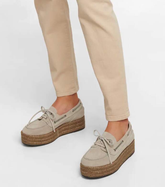 Brunello Cucinelli Embellished Suede Flatform Espadrille Loafers (Brand New) - Size 40