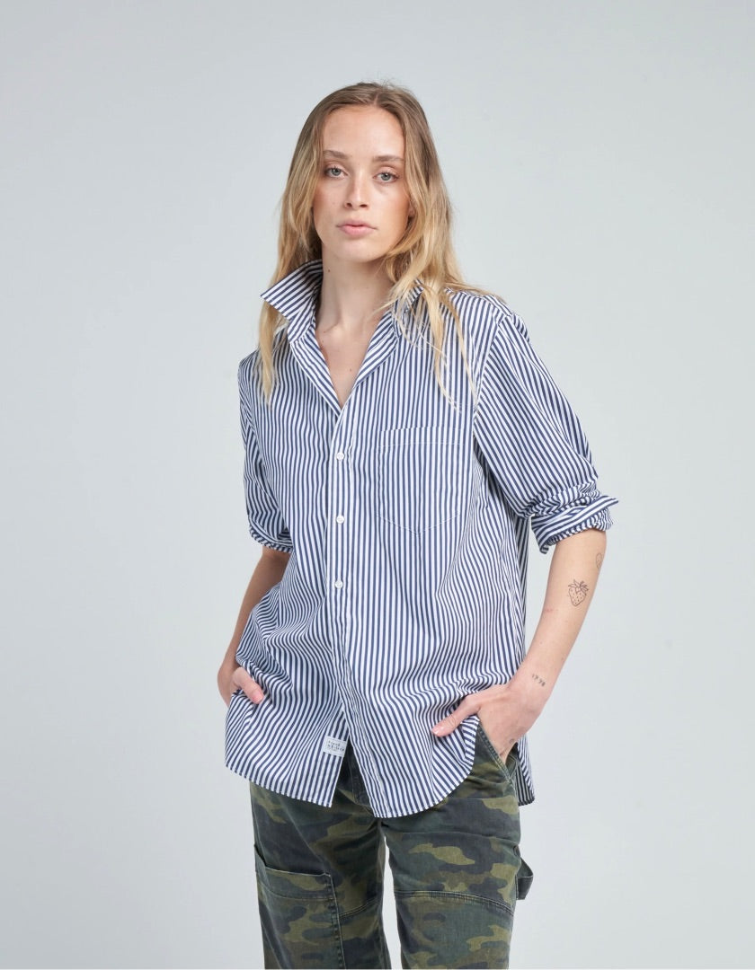 Frank & Eileen Joedy Boyfriend Shirt in Blue Stripe - Size XXS