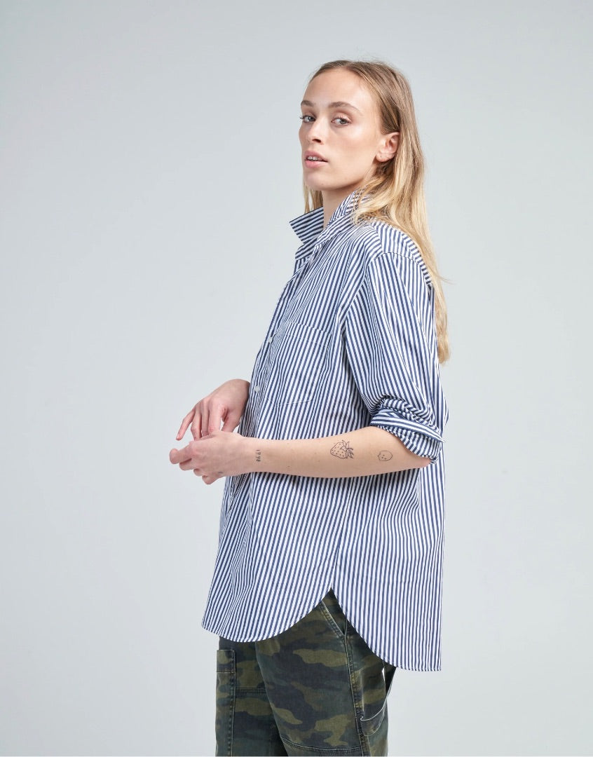 Frank & Eileen Joedy Boyfriend Shirt in Blue Stripe - Size XXS