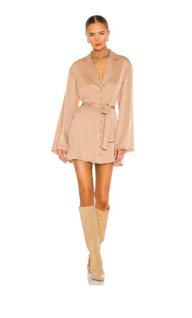 LPA Dress Shirt with Waist Tie in Beige - XS