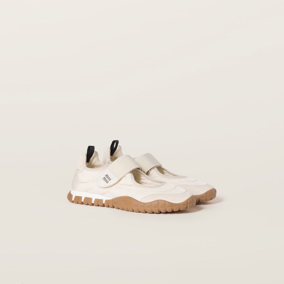 Miu Miu Tyre Technical Fabric and Suede Ballerinas - Size 38