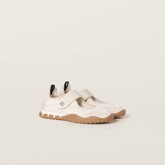 Miu Miu Tyre Technical Fabric and Suede Ballerinas - Size 38