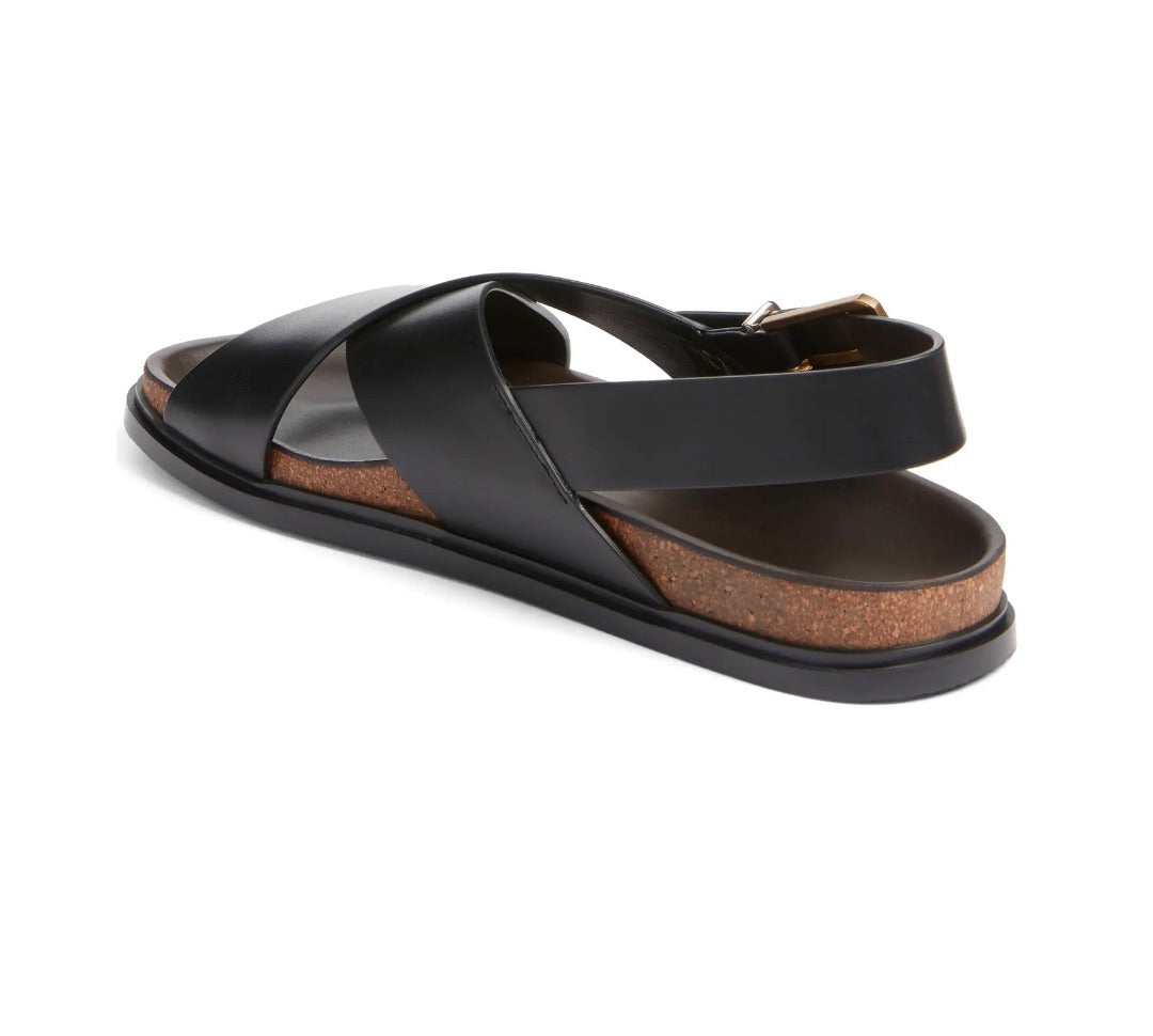 The Row Buckle Crisscross Sandal in Black Leather - Size 38