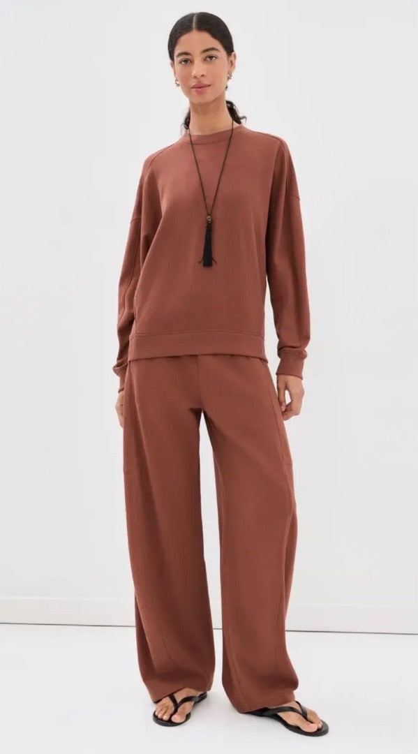 Tibi Lightweight Crew Neck Sweatshirt & Winslow Sweatpants in Red Clay - Size XS