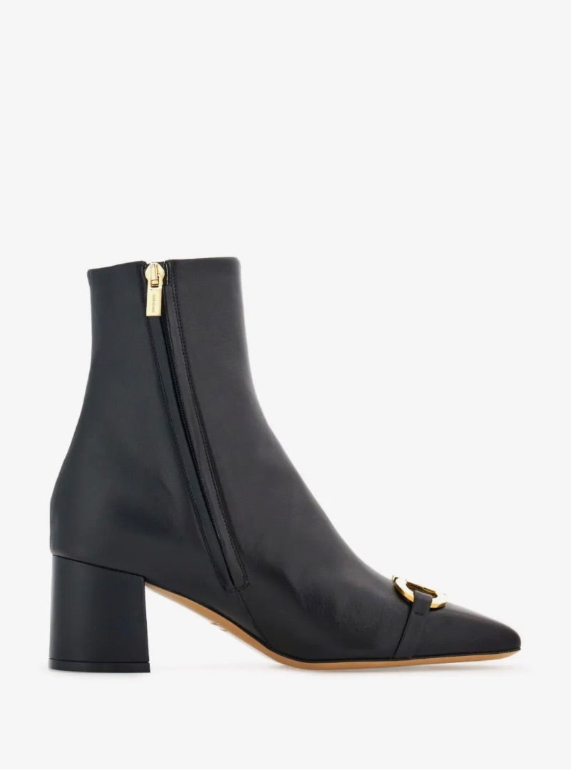 Ferragamo 60mm Gancini-Buckle Leather Ankle Boots - Size 9.5 (Brand New)