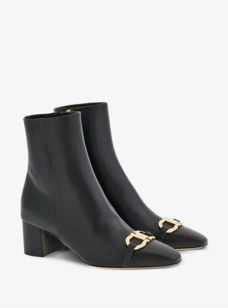 Ferragamo 60mm Gancini-Buckle Leather Ankle Boots - Size 9.5 (Brand New)