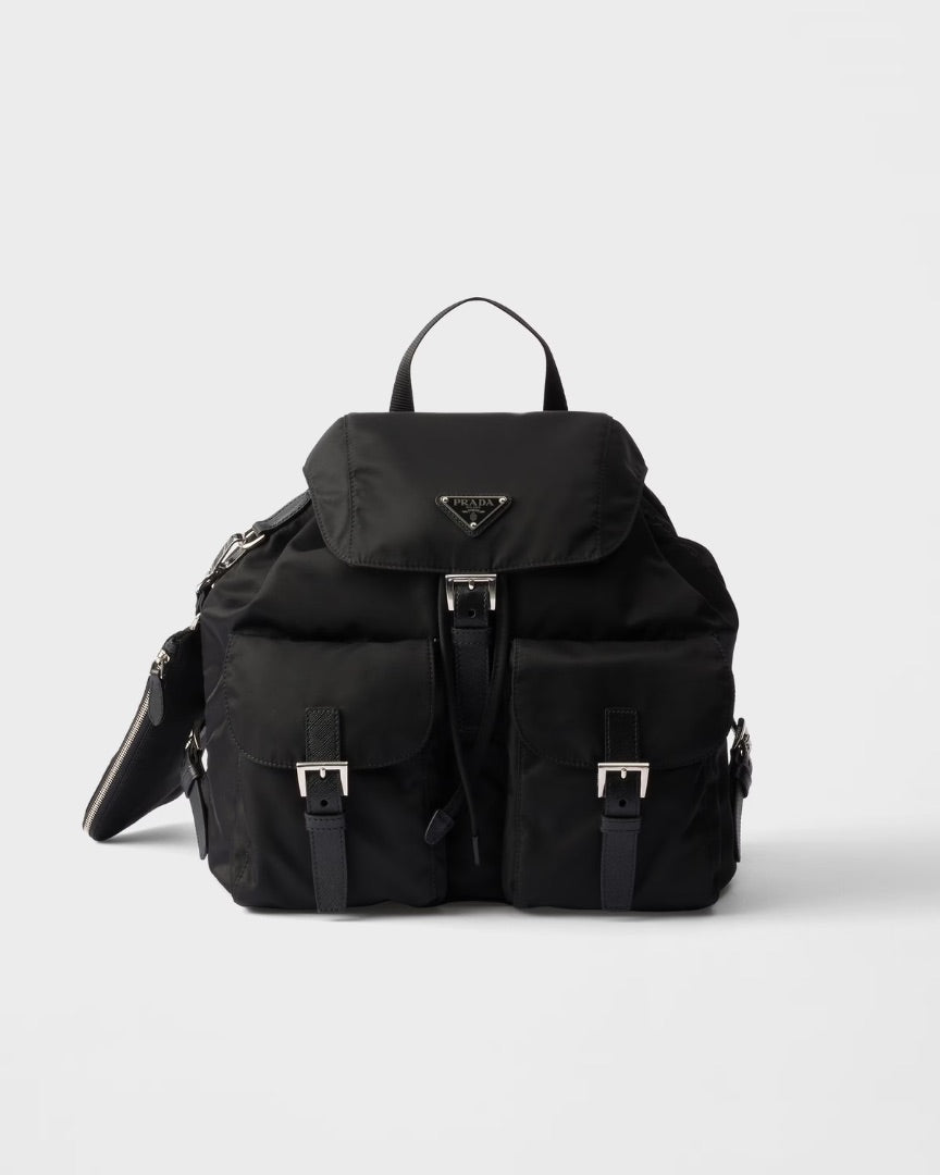 Prada Re-Nylon Medium Leather-Trimmed Backpack
