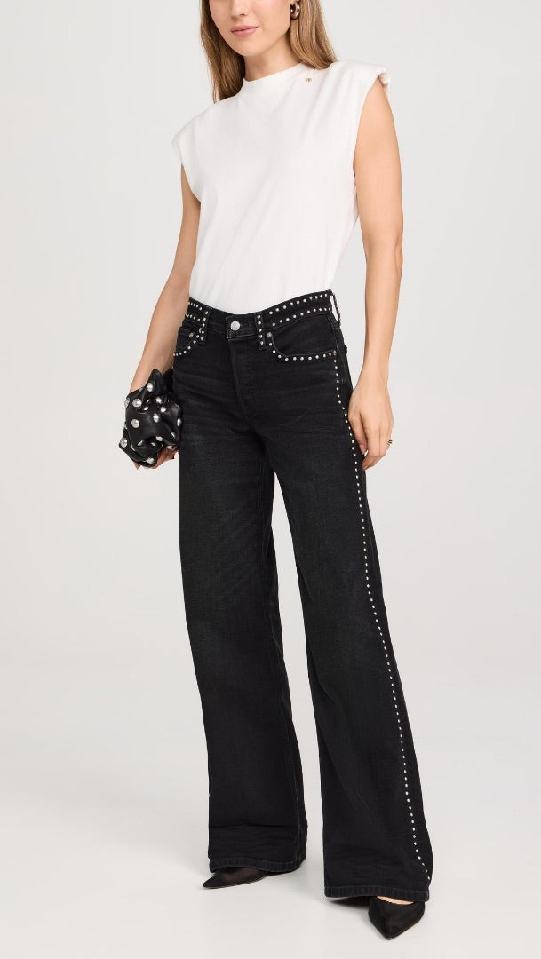 Re/Done Studded Mid Rise Wide Leg Jeans - Size 25